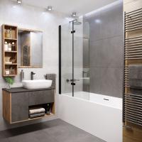 Шторка для ванны Grossman GR-106/110 BLACK (110х150) распашная,черный,стекло прозрачное,1 место
