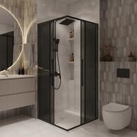 Душевое ограждение Niagara Nova NG-2824-34BLACK (100х100х195) квадрат,черный матовый,двери раздвижные,стекло тонированное,1 место