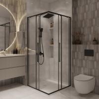 Душевое ограждение Niagara Nova NG-6822-34ВLACK (80х80х195) квадрат,черный матовый,двери раздвижные,стекло прозрачное,1 место