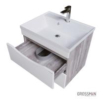 Тумба подвесная Grossman ТАЛИС-60 см с 2-я ящиками бетон пайн/белый глянец