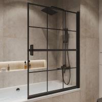 Шторка для ванны Niagara Nova NG-08-10BLACK (100х140) черный матовый,стекло прозрачное с рисунком,распашная,1 место