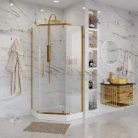 Душевое ограждение Niagara Nova NG-6405-08GOLD (90х90х195) трапеция,золото,двери распашные,стекло прозрачное,1 место