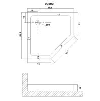Душевой поддон NG-P9090-14D (90х90х13) трапеция,1 место