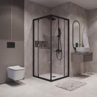 Душевое ограждение Niagara Nova NG-6833-34ВLACK (90х90х195) квадрат,черный матовый,двери раздвижные,стекло прозрачное,1 место