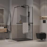 Душевая перегородка Niagara Nova NG-670-12ВLACK (120х195) черный матовый,стекло прозрачное,с полкой,1 место