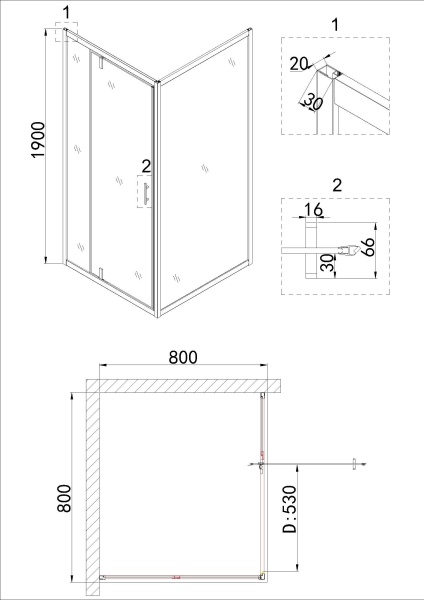 Душевое ограждение Niagara Nova NG-83-8AB-A80B 80x80x195 квадрат, дверь распашная