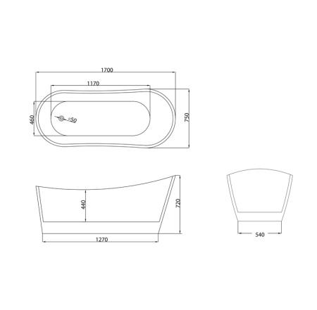 Ванна отдельностоящая Grossman Galaxy GR-2102M (170х75х72) цвет белый матовый,1 место