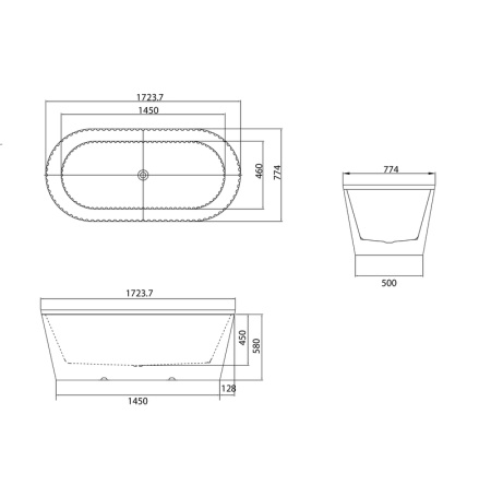 Ванна отдельностоящая Grossman Forta GR-27021MB (170х75х58) цвет черный/белый матовый,1 место