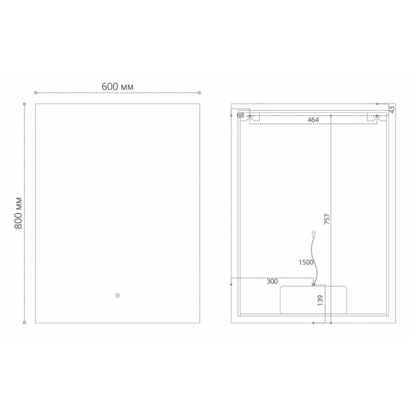 Зеркало PRAGMA-норма BLACK (600*800*45) LED с сенсорным выключателем и подогревом