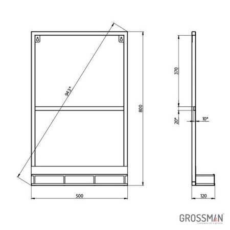 Зеркало Grossman МЕТРИС-50 см в раме с полочкой черное