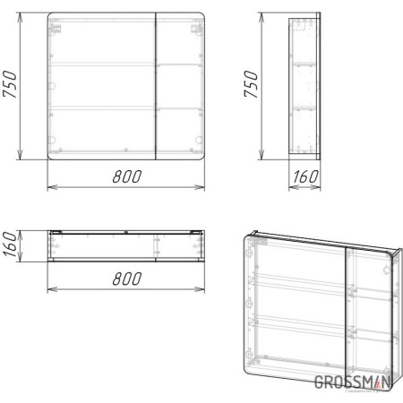 Шкаф-зеркало Grossman ТАЛИС-80 см бетон пайн
