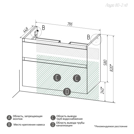 Тумба подвесная "МЕРКАДО-80 см" с 2-я ящ. белая матовая (ум. Classica-80)