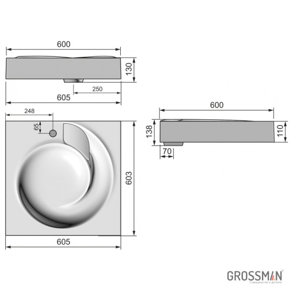 Раковина на стиральную машину Grossman Neo 60 см