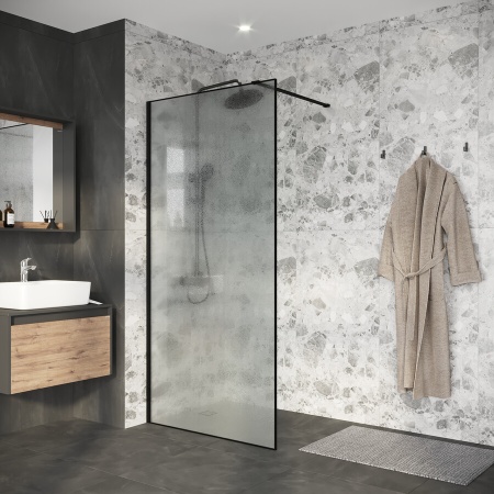 Душевая перегородка Niagara Nova NG-781-12BLACK (120х200) черный матовый,стекло эффект битого стекла,1 место