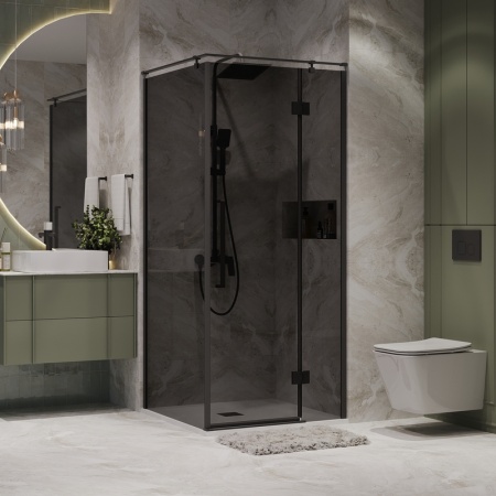 Душевое ограждение Niagara Nova NG-2832-34BLACK (100х100х195) квадрат,черный матовый,дверь распашная,стекло тонированное,1 место