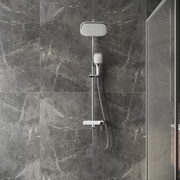 Душевая стойка Grossman Alba 500.K35.06.100/000 с верхним душем,ручной лейкой и смесителем,хром с белым,1 место