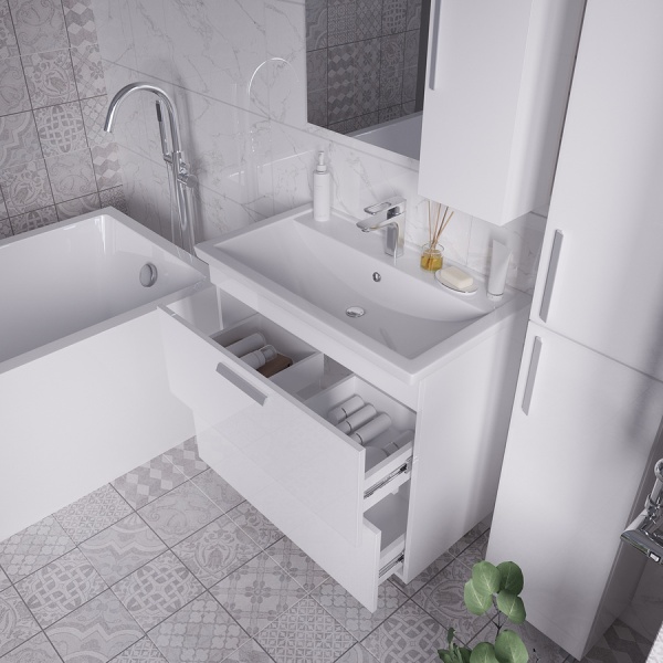 Тумба напольная "НЕО-80 см" с 2-я ящ. в краске, белая (ум.Фостер-80)