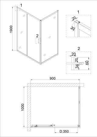 Душевое ограждение Niagara Nova NG-62-9A-A100 90x100x195 прямоугольник, дверь раздвижная