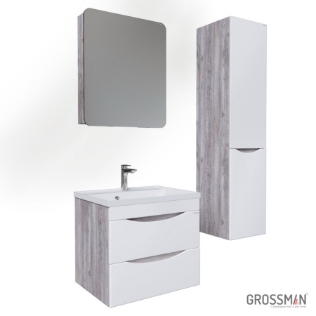 Пенал подвесной Grossman ТАЛИС-35 см бетон пайн/белый глянец