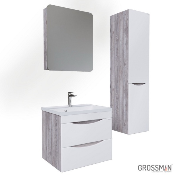 Пенал подвесной Grossman ТАЛИС-35 см бетон пайн/белый глянец