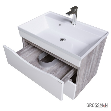 Тумба подвесная Grossman ТАЛИС-70 см с 2-я ящиками бетон пайн/белый глянец