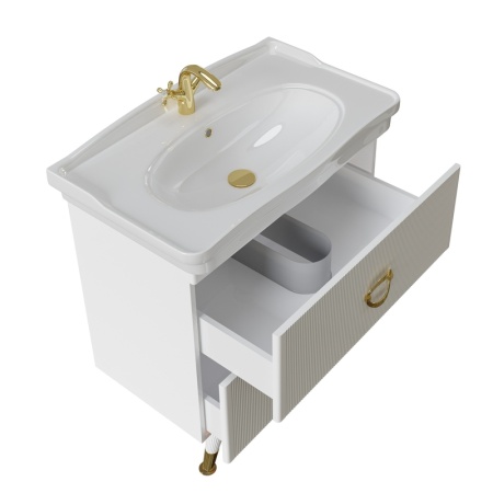 Тумба напольная "АТРИО-85 см" с 2-я ящ. белый глянец (ум.МОДЕРН-85)