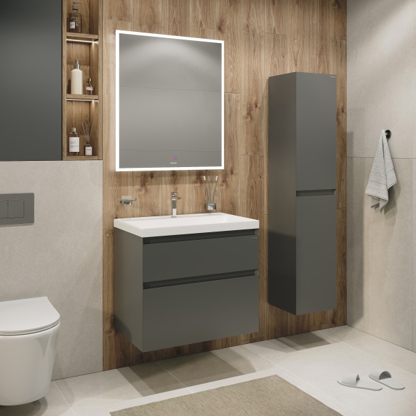 Тумба подвесная "МЕРКАДО-60 см" с 2-я ящ. графит матовая (ум. Classica-60)