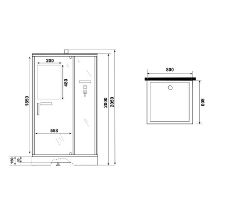 Душевая кабина Niagara Standart ST80/15Q/BK (80х80х200) квадрат,поддон 15см,распашная,проф.белый,без крыши,3 места
