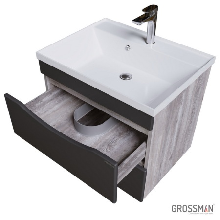 Тумба подвесная Grossman ТАЛИС-60 см с 2-я ящиками бетон пайн/серая
