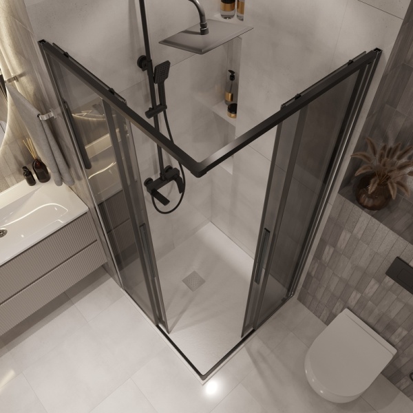 Душевое ограждение Niagara Nova NG-2824-34BLACK (100х100х195) квадрат,черный матовый,двери раздвижные,стекло тонированное,1 место