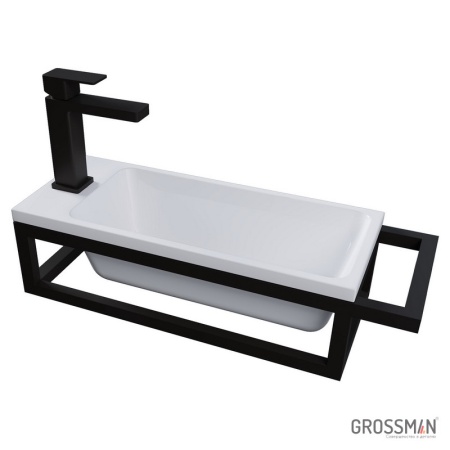 Консоль подвесная Grossman МЕТРИС-50 см черная с правым полотенцедержателем