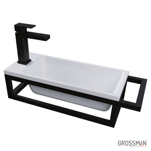 Консоль подвесная Grossman МЕТРИС-50 см черная с правым полотенцедержателем