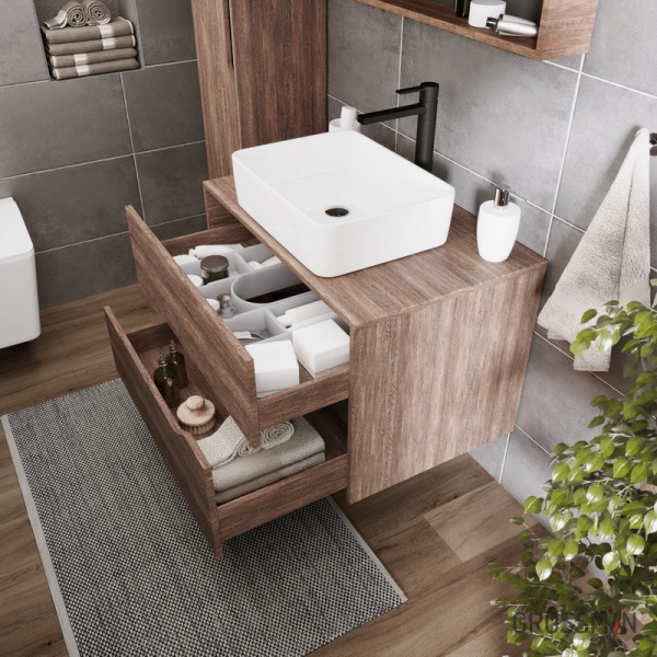 Тумба подвесная Grossman ЛАЙФ-80 см с 2-я ящиками темное/графит