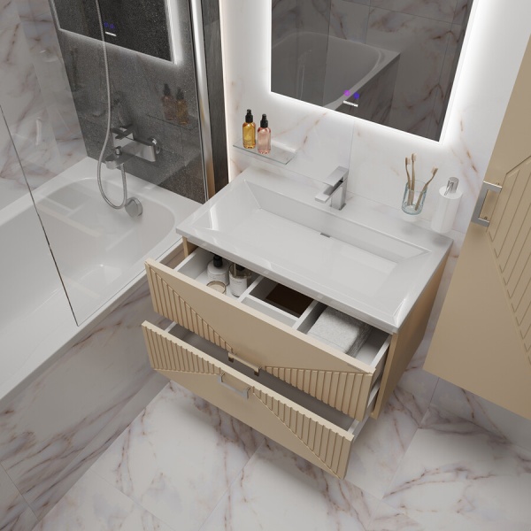 Тумба подвесная "ЛУКСОР-60 см" с 2-я ящ. беж. матовая (ум. Блисс-60 см.)