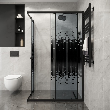Душевое ограждение Niagara Eco NG-1012-14QBLACK (120х80х190) прямоугольник,раздвижное,черный,стекло мозаика,1 место