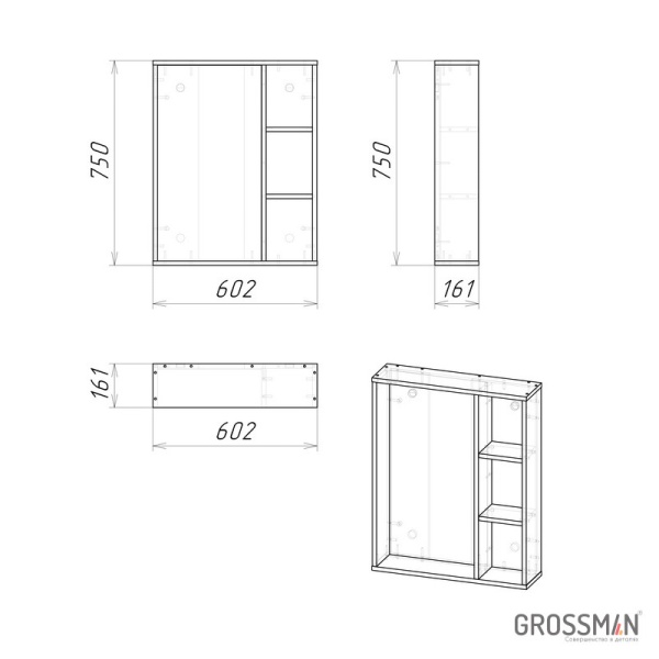 Зеркало Grossman ФЛАЙ-60 см дуб сонома