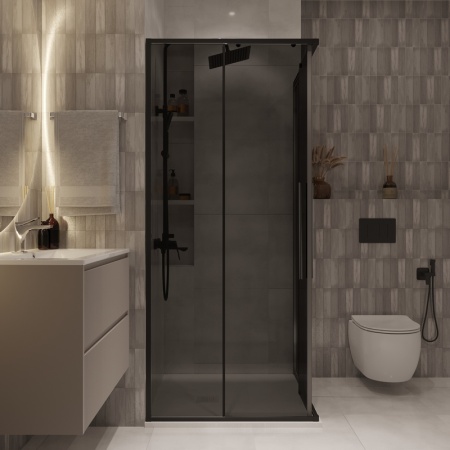 Душевое ограждение Niagara Nova NG-2823-34BLACK (90х90х195) квадрат,черный матовый,двери раздвижные,стекло тонированное,1 место