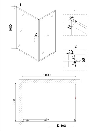 Душевое ограждение Niagara Nova NG-82-10AB-A80B 100x80x195 прямоугольник, дверь раздвижная 2 места