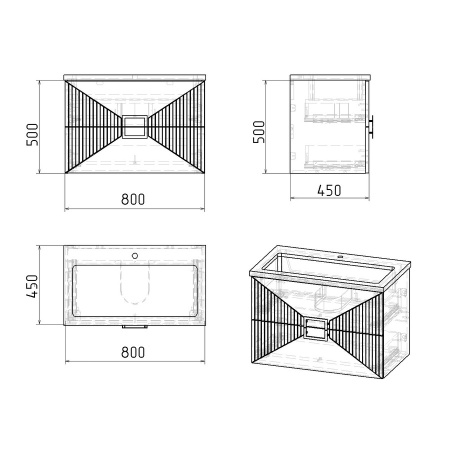 Тумба подвесная "ЛУКСОР-80 см" с 2-я ящ. графит матовая (ум. Блисс-80 см.)