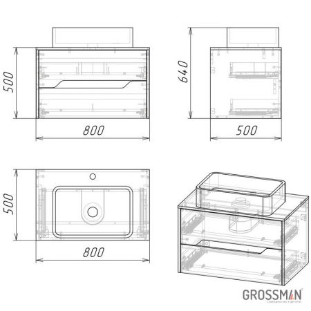 Тумба подвесная Grossman ЛАЙФ-80 см с 2-я ящиками темное/графит