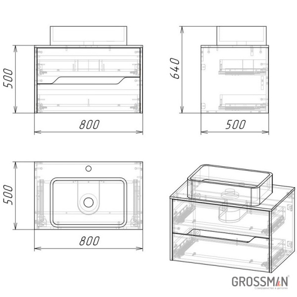 Тумба подвесная Grossman ЛАЙФ-80 см с 2-я ящиками темное/графит