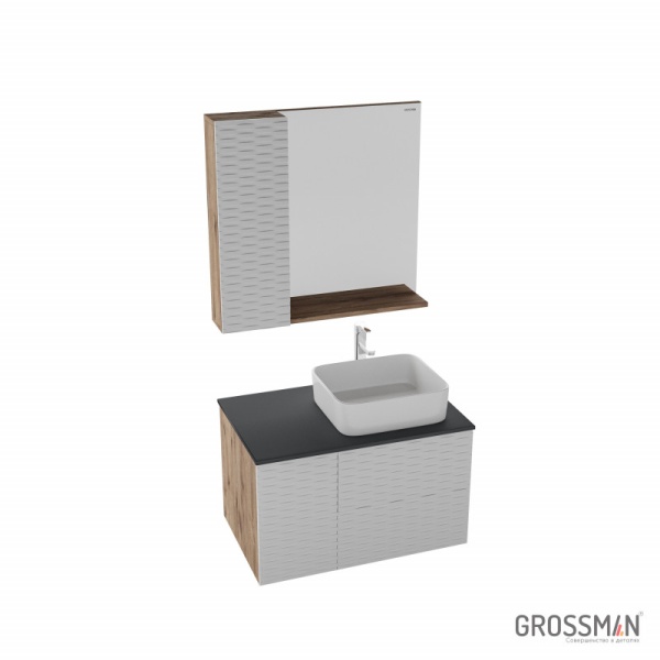 Тумба подвесная Grossman АЛЬБА-80 см с 2-я ящиками веллингтон/белая