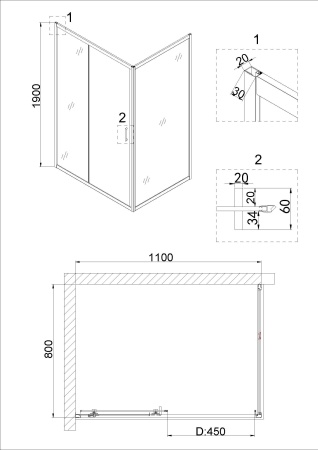 Душевое ограждение Niagara Nova NG-82-11AB-A80B 110x80x195 прямоугольник, дверь раздвижная