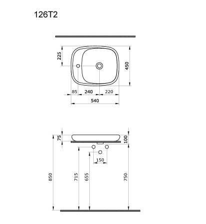 Раковина Ambassador Diamond 126T20001 (540x450x100) белая