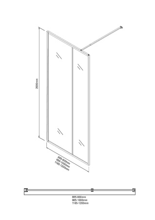 Душевая перегородка Niagara Nova NG-481-10FBLACK (100х200) черный матовый,стекло рифленое/тонированное,1 место