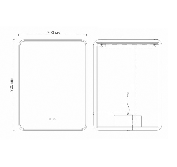 Зеркало ELEGANS-норма BLACK (700*800*45) LED с сенсорным выключателем и подогревом