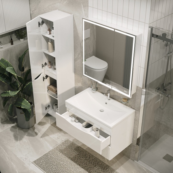 Пенал подвесной "ВИСТА-30 см" левый, белый глянец