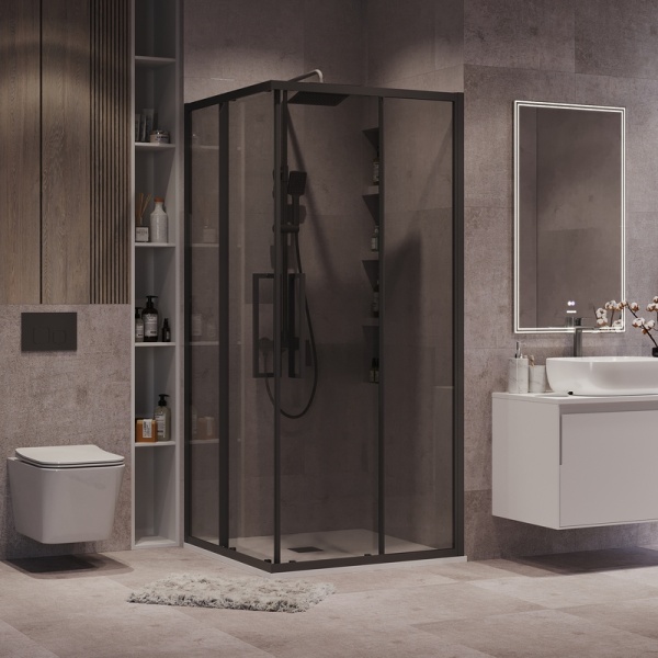 Душевое ограждение Grossman Cosmo 300.K33.02.9090.21.10 (90х90х195) квадрат,раздвижная,черный матовый,стекло тонированное, 1 место