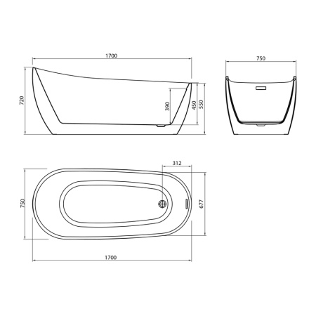 Ванна отдельностоящая Grossman Galaxy GR-1403 (170х75х72) цвет белый,1 место