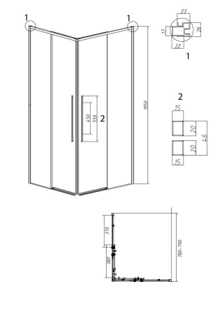 1/2 душевого ограждения Grossman Galaxy 1/2.K33.01.80L.21.02 (80*195) черный матовый,стекло шиншилла,1 место